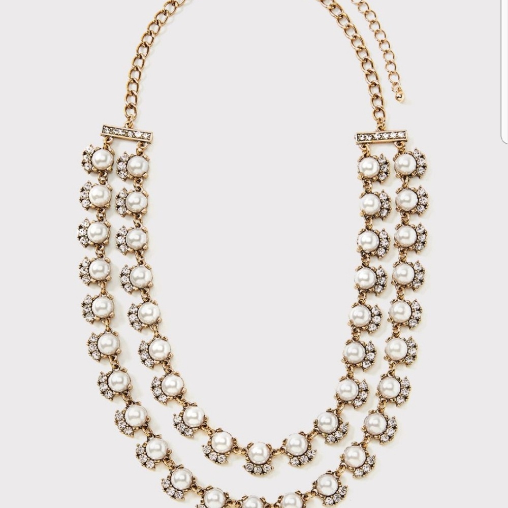πDouble Strand Pearl & Crystal Necklace - Picture 2 of 3
